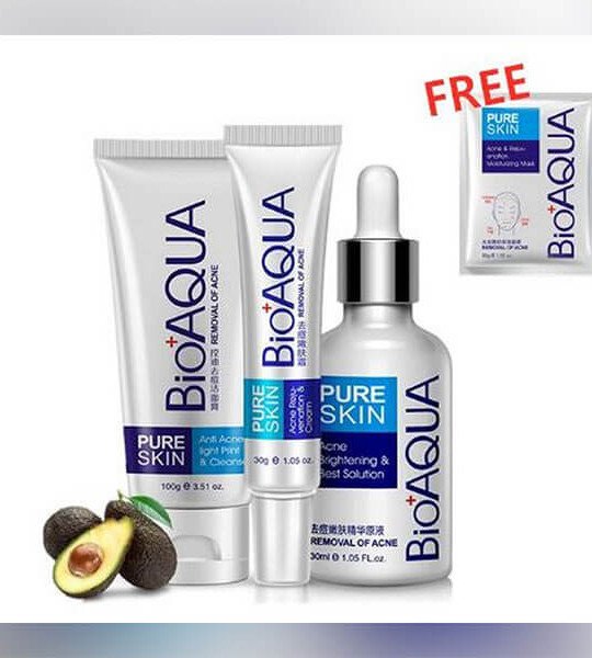 BIOAQUA 3 Pcs Anti Acne Removal Face Care Acne Treatment Set Acne Set Acne Serum Acne Cream and Acne Cleanser
