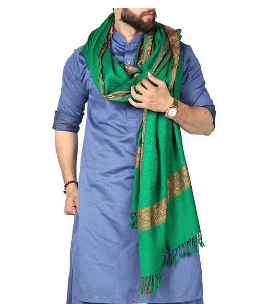 Green Baghdadi Iraqi Style 4 Border Chadder Shawl Dastaar For Men