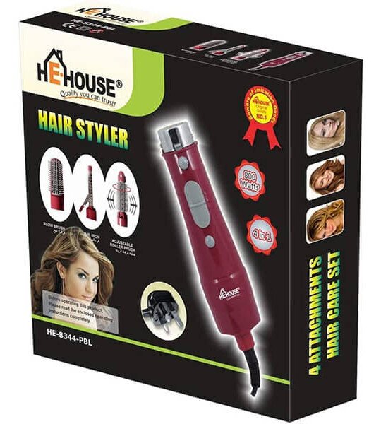 He-House Hair Styler Set - 8344 (Red) With 4 Hair Styler Attachments